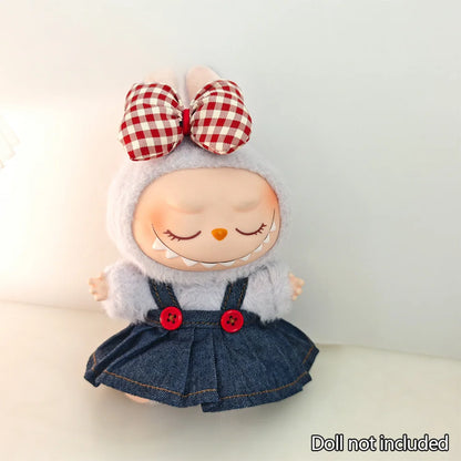 Mini Doll'S Clothes Outfit Accessories for 15-17cm Ropa Labubu & 10cm Cotton Doll Love Hoodie Pink Yarn Skirt Clothing no dol
