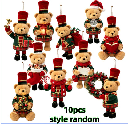 20/10 Pieces of Randomly Assorted 2D Flat Bear-Shaped Handmade Wooden Christmas Ornaments with Various Christmas Motifs, Suit
