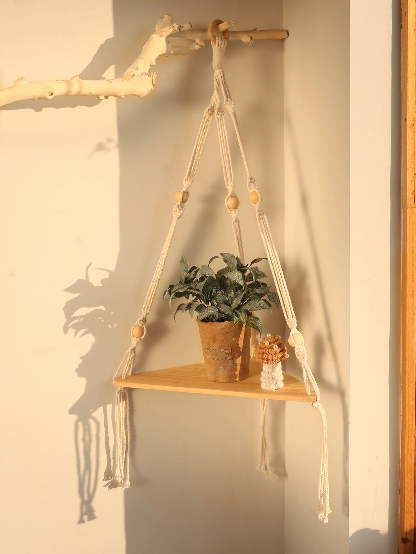 Wooden Corner Shelf Wall Decor Pot Storage Display Stand Macrame Floating Shelf Wall Organizer Boho Room Nordic Home Decorati