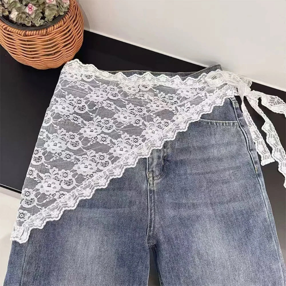 New Triangle Short Skirt Half Skirt Butt Curtain Skirt Lace Trim Small Apron Knitting Lace Stacked Ins Spring Headscarf - A-W