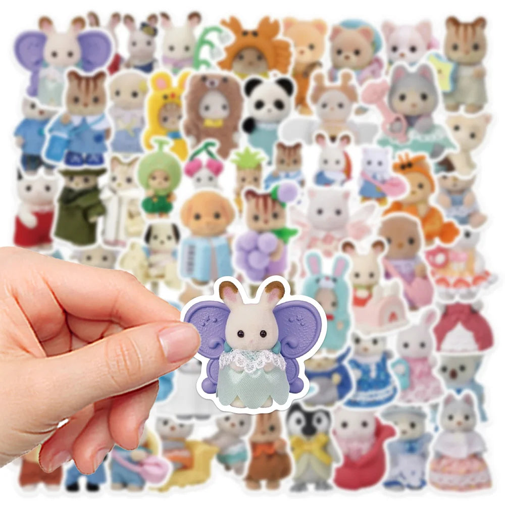55pcs Calico Critters Stickers Laptop Scrapbook Decoration Graffiti Decals Skateboard Laptop Waterproof Sticker