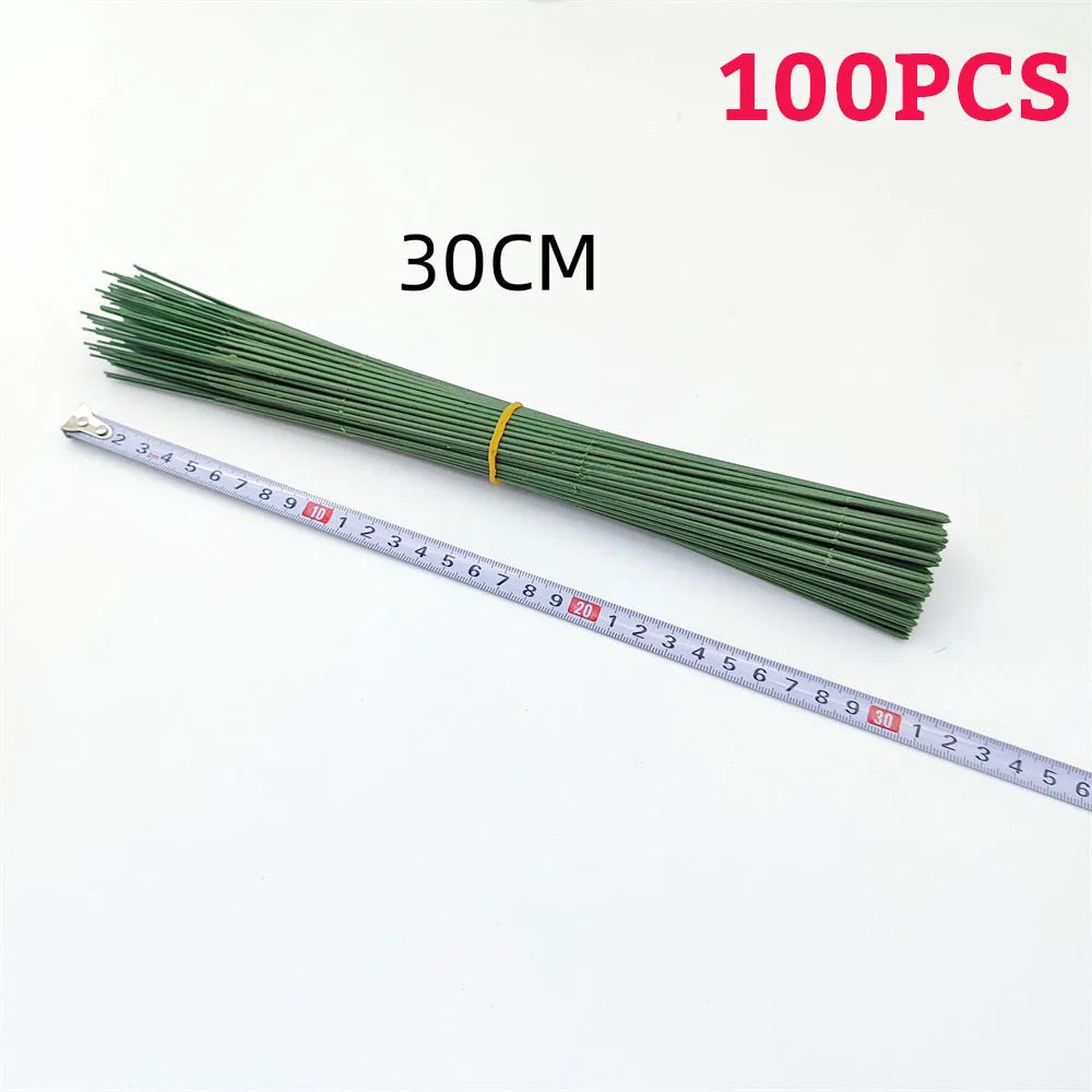 Green Flower Stem Sticks DIY Floral Material Handmade Wire Stem Floriculture Tape Self-adhesive Bouquet Floral Stem Paper Tap