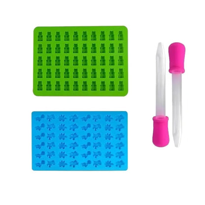 Gummy Bear Molds Silicone Mini Chocolate Candy Mold for Kid with 2 Droppers Including Dinosaur Bear Hearts Donut Shape - BC S