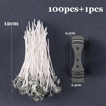 Smokeless Candle Wicks 2.6-20cm Pre-Waxed Cotton Core Wicks with Metal Sustainer Tabs DIY Handmade Candle Making Tools - 12cm