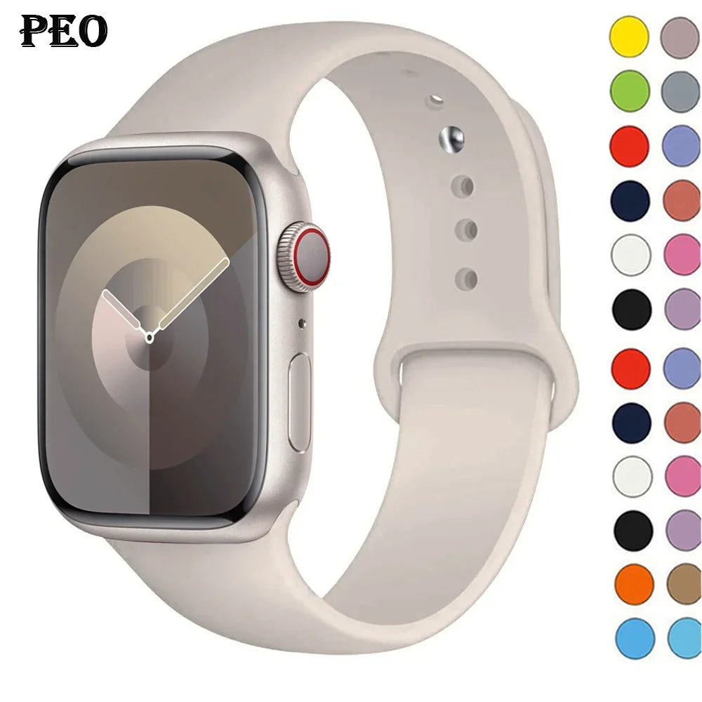 Silicone Band For Apple Watch strap 44mm 45mm 40mm 41mm 42-38mm 45 mm sport bracelet iwatch series 8 7 6 5 4 3 SE 9 Ultra 2 4