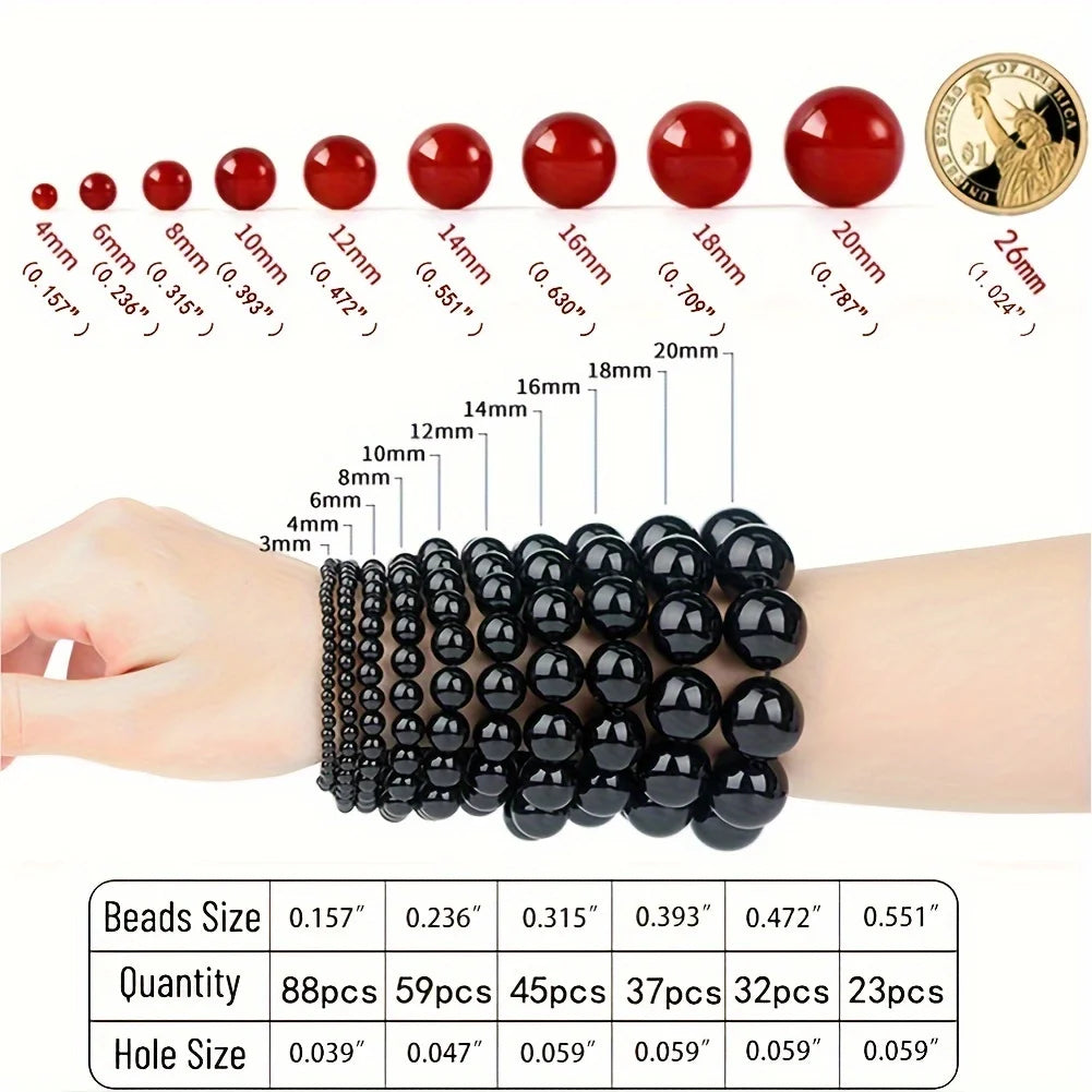 Smooth Black Stone Agates Natural Stone Beads For Jewelry Making Round Loose Beads 4 6 8 10 12mm Diy Bracelet Necklace 15inch