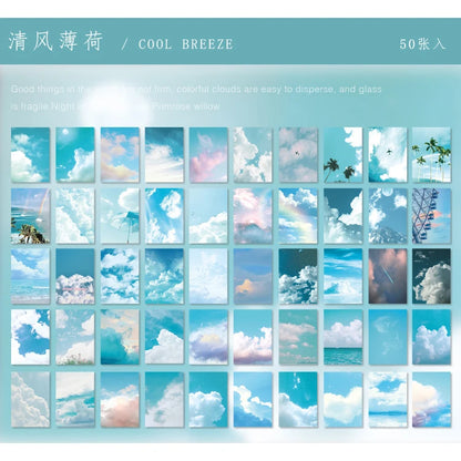 Yoofun 50 Sheets Natural Scenery&Art Paintings Stationery Stickers Book Aesthetic Landscape Cute Scrapbooking Planner Journal