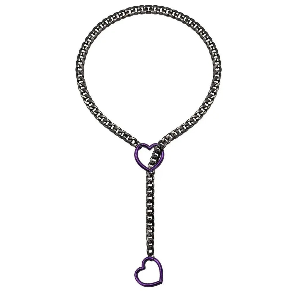 Fashion Lariat Heart Necklace For Women Men Slip Chain Choker Collar Punk Rock Cuban Long Chain Heavy Stainless Steel Necklac