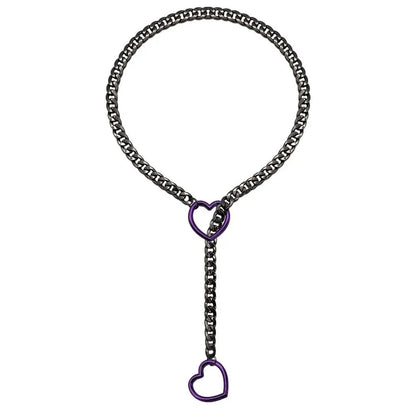 Fashion Lariat Heart Necklace For Women Men Slip Chain Choker Collar Punk Rock Cuban Long Chain Heavy Stainless Steel Necklac