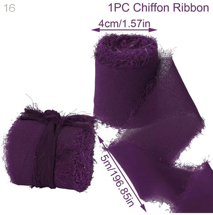 5m/Roll Frayed Silk Ribbon Edged Wrinkle Chiffon Handmade Ripped Wedding Party Flower Bouquet Gift Packing Decorations DIY Cr