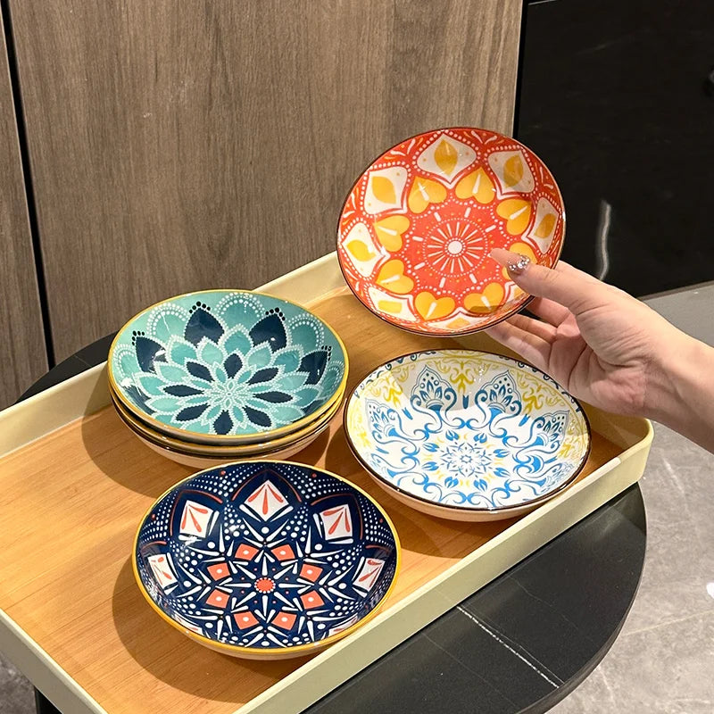 6pcs- Ceramic Bohemia Plate, Salad Plate, Appetizer, Serving Dried Fruit, Desserts And SaladsDishwasher Oven Microwave Safe