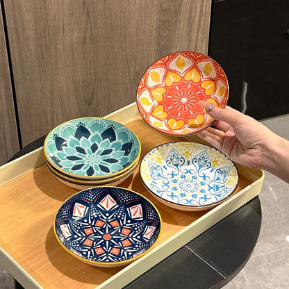 6pcs- Ceramic Bohemia Plate, Salad Plate, Appetizer, Serving Dried Fruit, Desserts And SaladsDishwasher Oven Microwave Safe