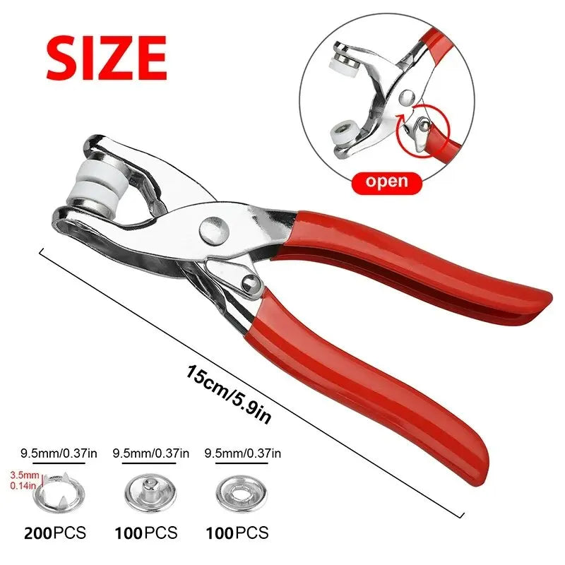 400pcs Prong Rings 9.5mm Buckle Buttons Metal Colour Pliers Snap Button Claw DIY Set Hand Pressure Plier Rivet Buckle Sew Too