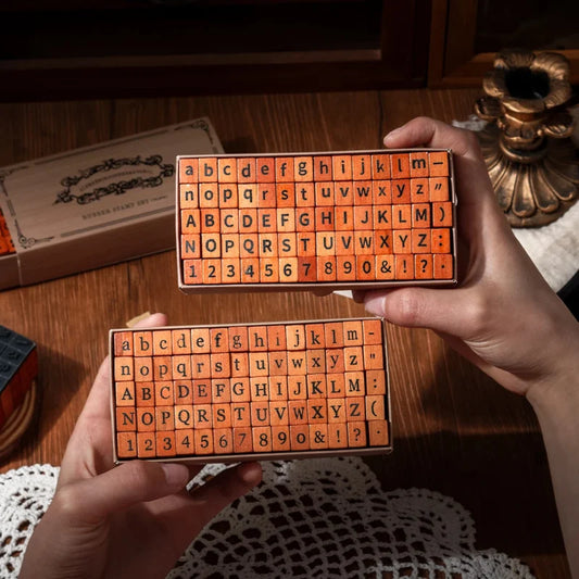 Journal GO 70pcs/set Wooden Rubber Alphabet Letter Number Stamp Set for Card Collage Junk Journal Scrapbooking DIY Standard S