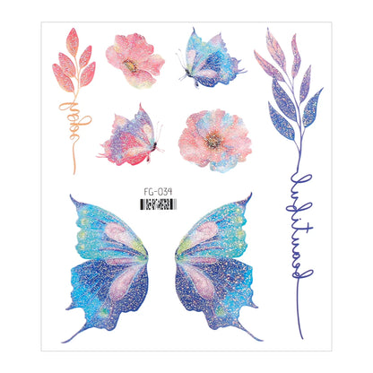 3D Fairy Butterfly Wings Shiny Tattoo Sticker Waterproof Eyes Face Body Art Fake Tattoos For Women Makeup Dance Music Festiva