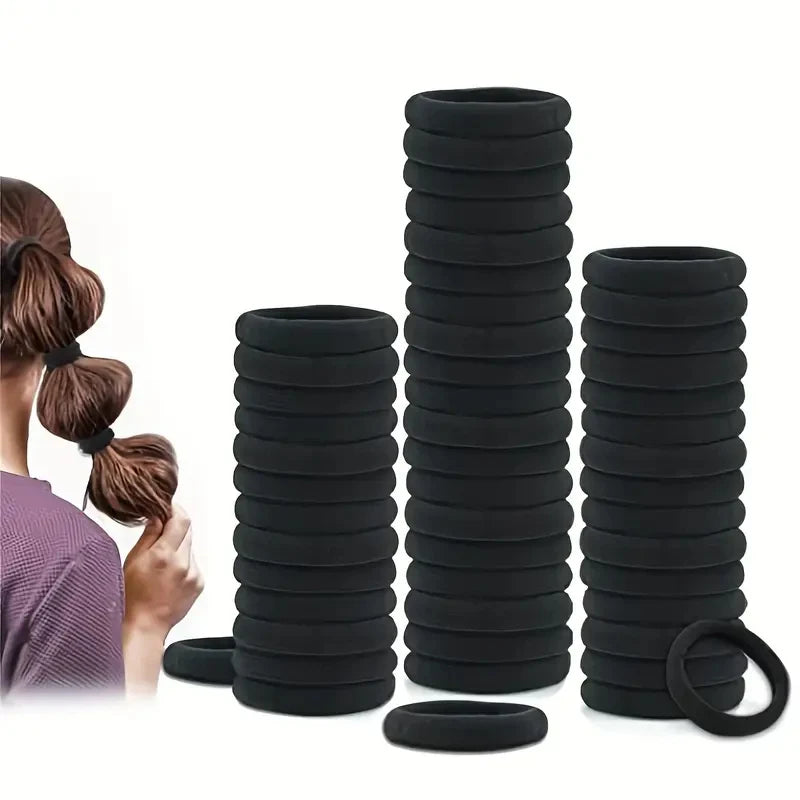 High Elastic Hair Bands For Girls Black Hairband Rubber Ties Ponytail Holder Scrunchies Kids Hair Accessories - Black 50pcs
