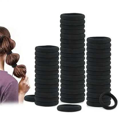 High Elastic Hair Bands For Girls Black Hairband Rubber Ties Ponytail Holder Scrunchies Kids Hair Accessories - Black 50pcs