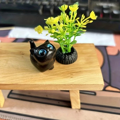 Charming Wooden Kitten Figurine - Handcrafted Cat Decor For Home, Perfect Gift Idea Cat Figurine Cat Accessories - C