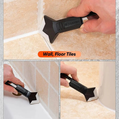 Silicone Caulking Tool | 5-in-1 Sealant Finishing Tool | Caulk Remover Glass Glue Angle Scraper for Bathroom, Kitchen, Floor
