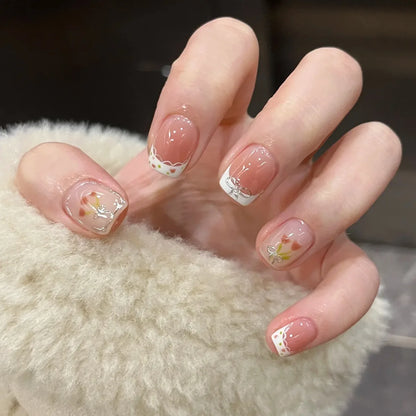 24pcs Detachable Short Press on Nails Y2k rhinestone False Nails with Glue Ballet Sweet Cool Girls Artificial False Nails Tip