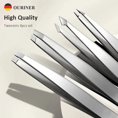 Ouriner Eyebrow Tweezers Set 4 Pcs Stainless Steel Eyebrow Forceps Professional Beauty Tool Set For Facial Hair Inward Growin