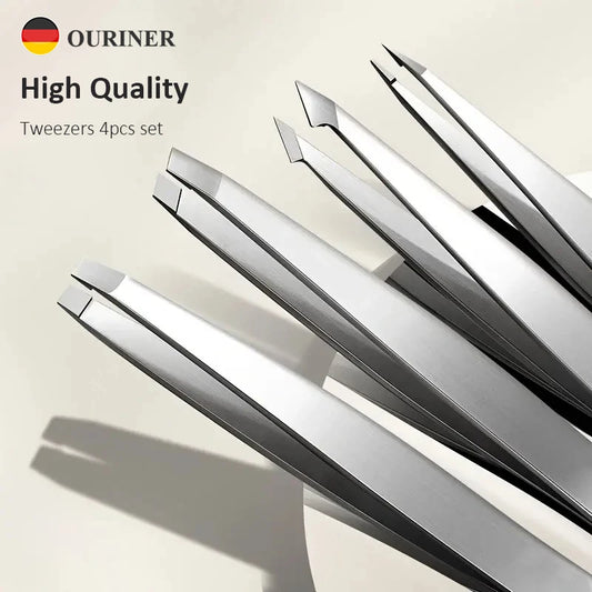 Ouriner Eyebrow Tweezers Set 4 Pcs Stainless Steel Eyebrow Forceps Professional Beauty Tool Set For Facial Hair Inward Growin