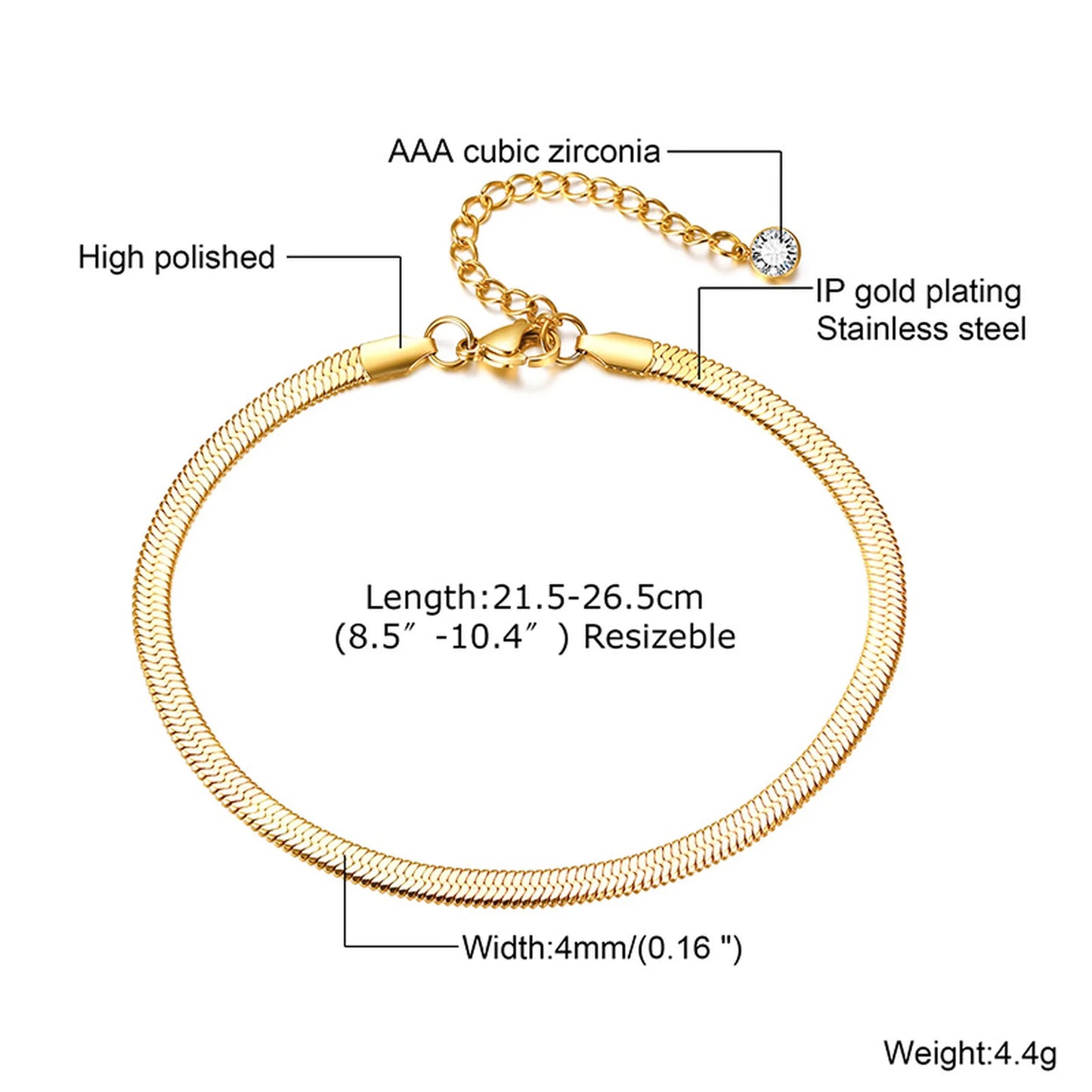 Anklet Set Layered for Women 18K Gold Plated Stainless Steel Flat Snake Chain Round Disk Waterproof Jewelry