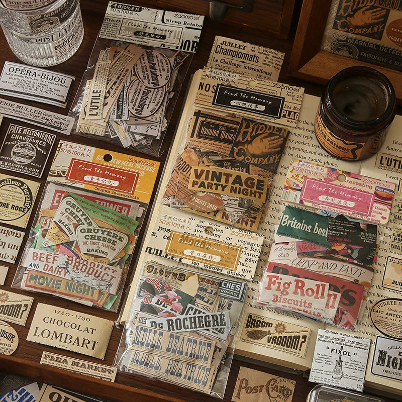 100 pcs Vintage Decorative Stickers pack Diy Diary Album Scrapbooking Collage material hand made junk journal supplies