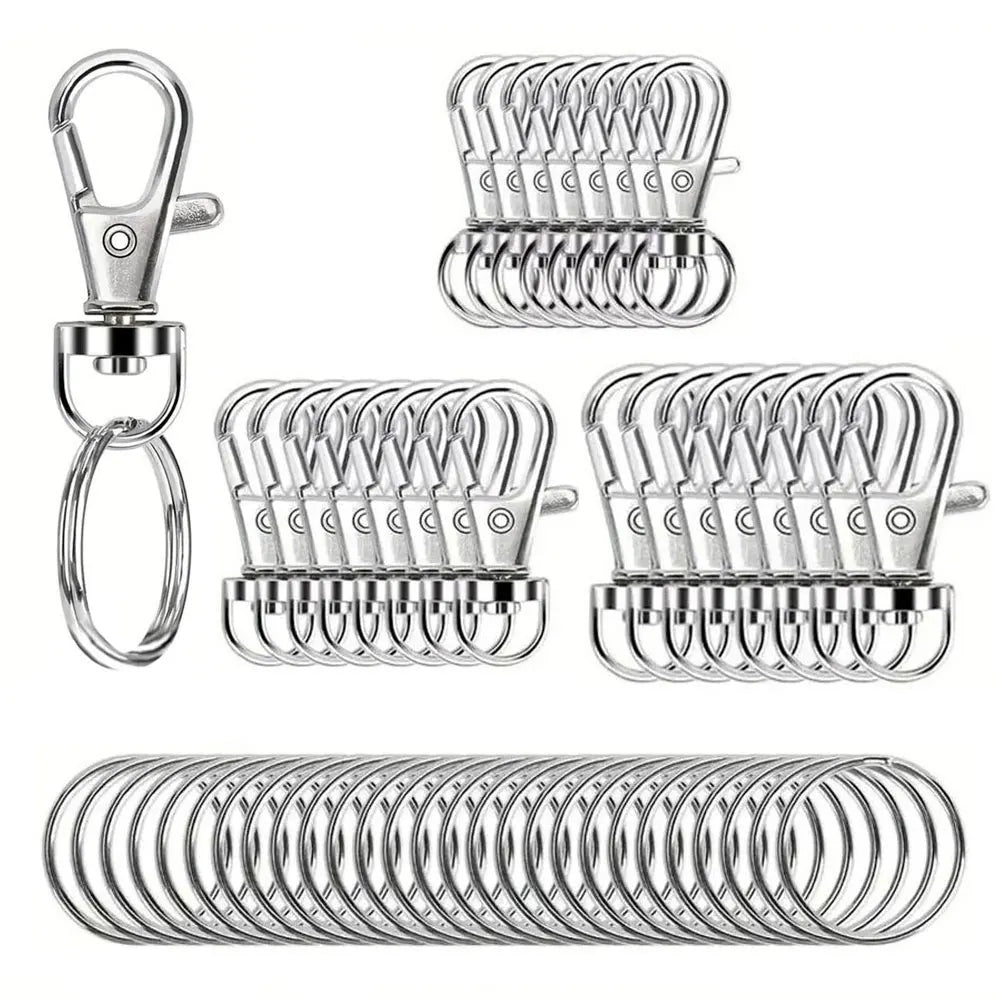 50PCS Swivel Snap Hooks With Key Rings Metal Swivel Lobster Claw Clasps In Clasps In Assorted Sizes (Large, Medium, Small)