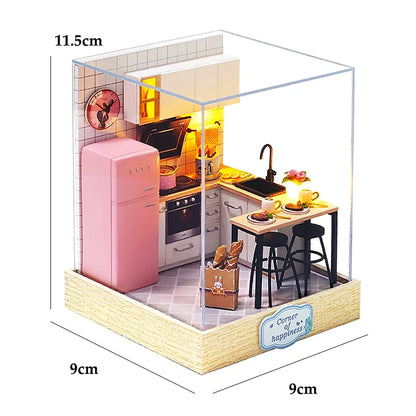 Kitten Mini Doll House 3D Puzzle Assembly Model Building Kit Creative Room Bedroom Decoration With Furniture Wooden Crafts Gi