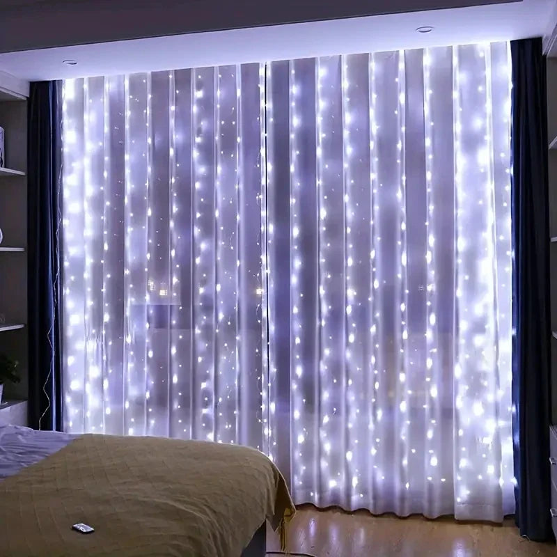 3/4/6m Curtain 100/600LEDString Lights Garland USB Festoon Remote Control Fairy Garland Lights Christmas Decoration Bedroom H
