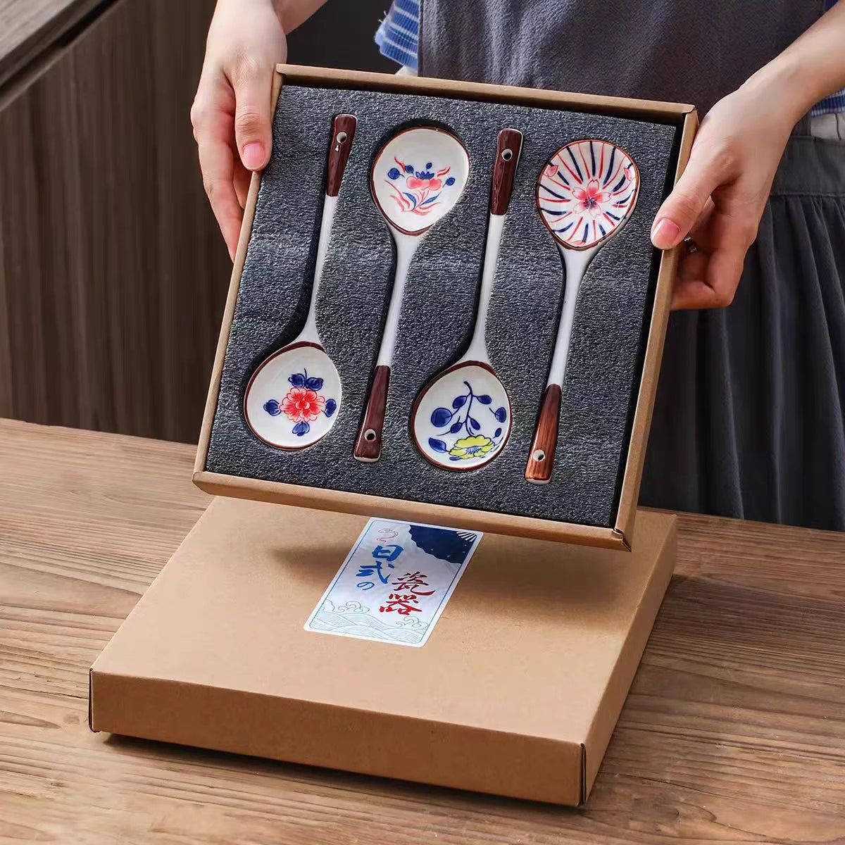 Gift Set Household Ceramic Spoon Hand-painted High-value Long-handled Spoon Creative Dessert Spoon Eco-friendly Underglaze Pa