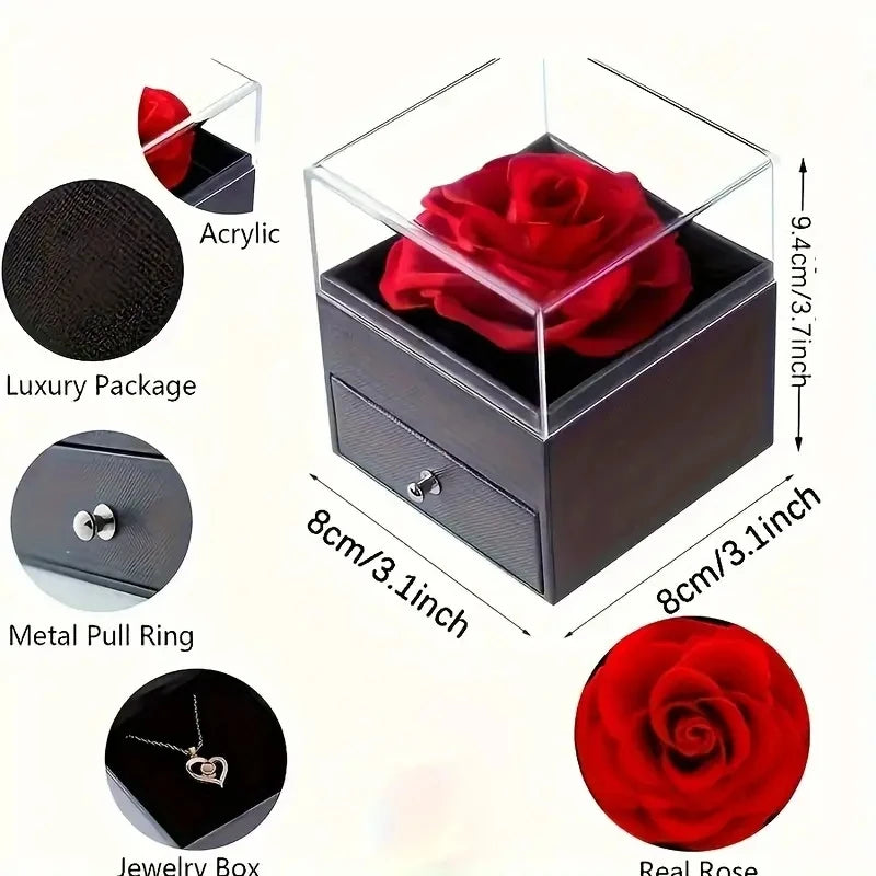 New Valentine's Day Gift Ocean Heart Love Necklace with Eternal Rose Jewelry Box For Girl Mother's Day Gifts