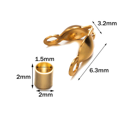 50pcs Stainless Steel Crimp Bead Tips Knot Covers Clamshell Fold-Over Bead Tips with 50pcs End Caps for Jewelry Making Craft 