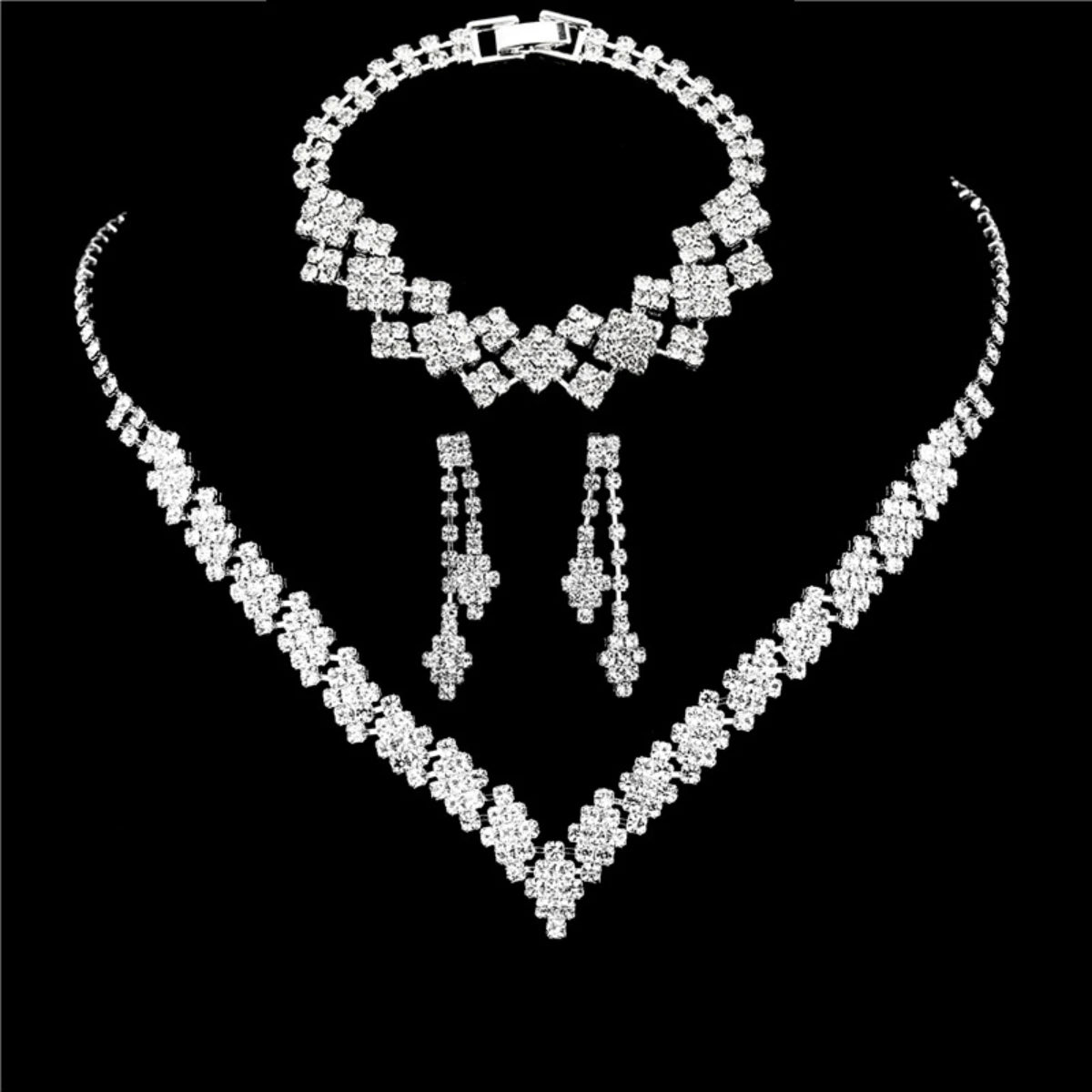 Fashionable silver plated rhinestone folding tassel earrings necklace, wedding jewelry gift, fashionable style