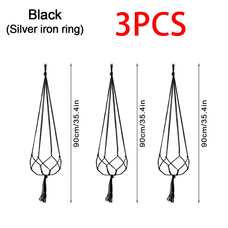 Hanging Plant Pot Hanging Basket Vases with Hook Creative Macrame Suspension Plant Planters for Hanging Flower Pot Net - 3pcs