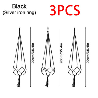 Hanging Plant Pot Hanging Basket Vases with Hook Creative Macrame Suspension Plant Planters for Hanging Flower Pot Net - 3pcs