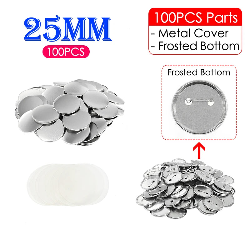 100Set Blank Badge Pin Button Maker Making Parts Supplies 25mm 32mm 37mm 44mm 58mm DIY Button Making for Punch Press Machine 