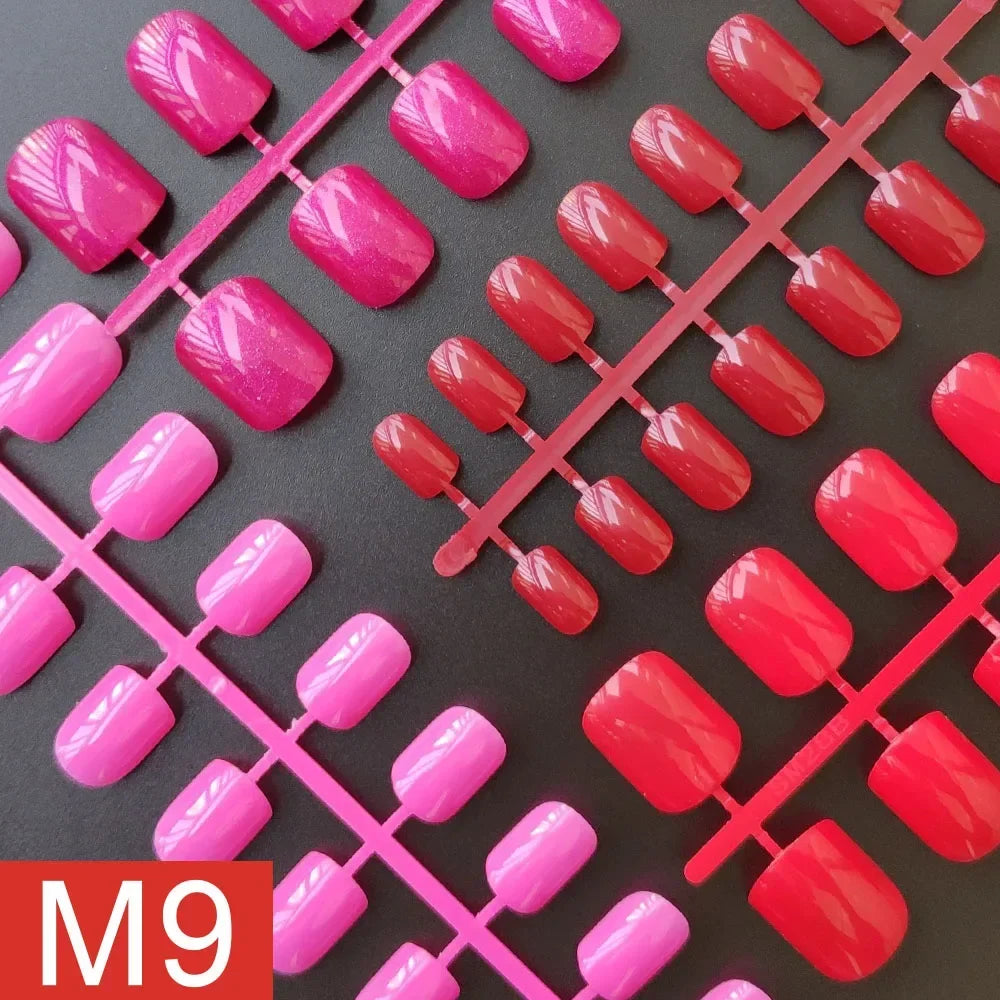 4 Sets/lot Mixed Colors False Nail Tips Short Full Cover Square Fake Nails Comfortable Multicolor Press On Nails Nail DIY - M