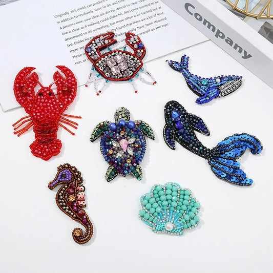 3D Marine Animal Patches Seahorse Crab Beaded Patches Starfish Handmade Cartoon Patches For DIY Craft & Cloth Decoration