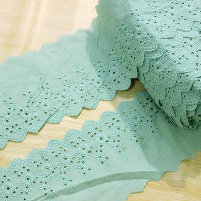 1Y Flower Hollow 11CM Wide Cotton Cloth Lace Trim Fabric Clothes Accessories Cuffs Skirt Hem - Green