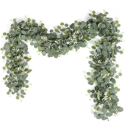 1pc Artificial Eucalyptus Leaves Greenery Garland Faux Plant Spring Vines with White Flowers Berries for Wedding Home Party D