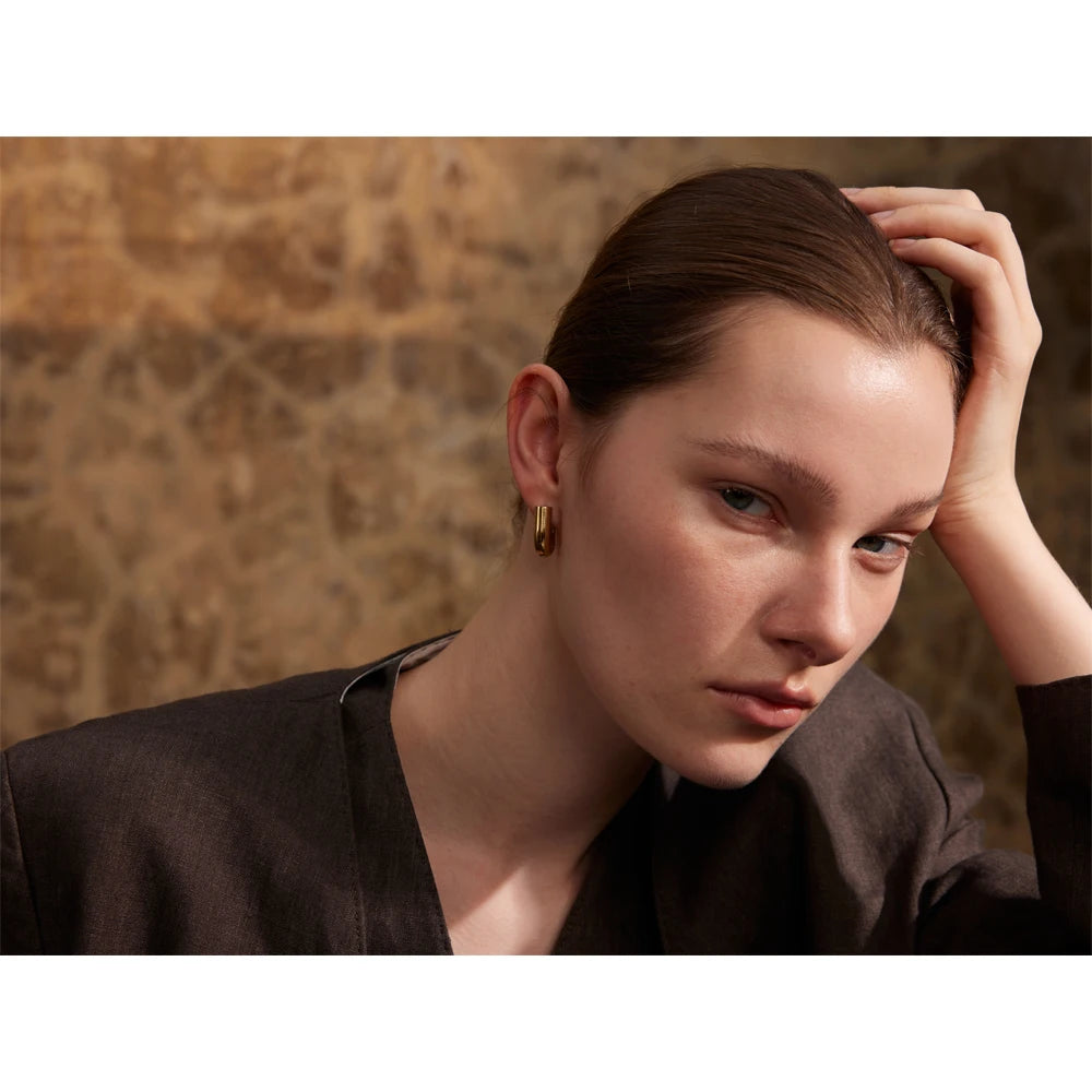 Yhpup 316L Stainless Steel Glossy Metal U-Shape Hollow Hoop Earrings 18K PVD Plated Texture Attractive Jewelry Waterproof