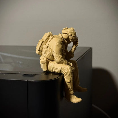 Military Style Sitting Soldier Figurine 3D Printed Miniature Tactical Gear Desk Ornaments Home Office Bookshelf Decor Craft G