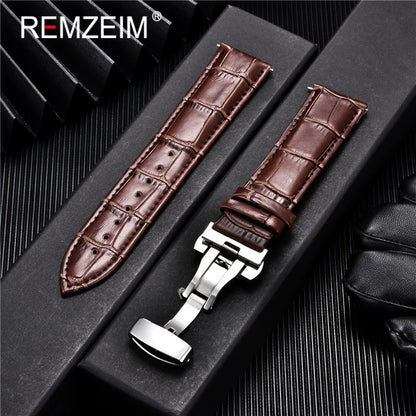 Genuine Calfskin Leather Watchbands Business Replace Watch Band 18mm 20mm 22mm 24mm With Butterfly Buckle Wristwatch Strap - 