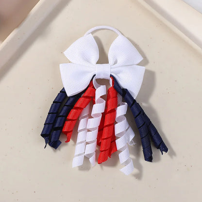 Baby Girls Back To School Ribbon Curly Hair Bow with Ties Rope Elastic Hairbands Kids Ponytail Holder Bowknot Hair Accessorie