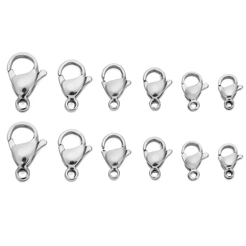 50pcs Stainless Steel Lobster Clasps Hooks for Necklace Bracelet Chains DIY Fashion Jewelry Making Findings Supplies 10mm/12m