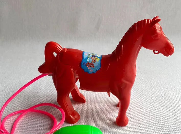 Kids Pull String Horse Toy Classic Vintage Walking Animal Model Colorful Plastic Interactive Toddler Educational Birthday Par