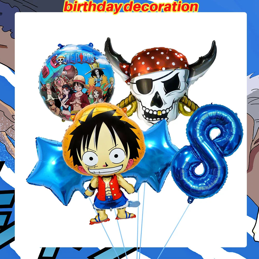 One Piece Birthday Party Dinner Plates Hanging Banner Cake Decoration One Piece Luffy Balloon Party Decoration Theme Props Gi