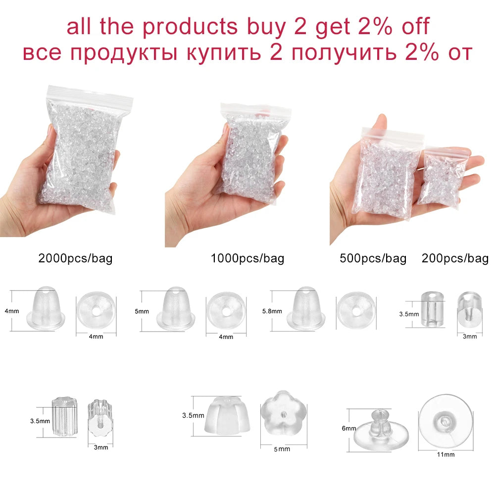 200-2000pcs Soft Silicone Rubber Earring Back Stoppers for Stud Earrings DIY Earring Findings Accessories Bullet Tube Ear Plu